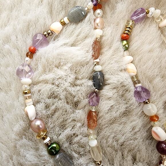 NEW Peyote Bird Multicolor Polished Agate Mixed Beaded Stone Necklace - Picture 8 of 10